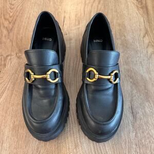 MNG Mango | Black Track Sole Leather Moccasins | Women’s Size 37 EUR / Size 6.5